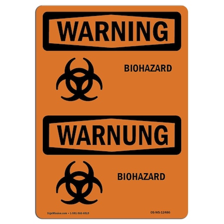 Signmission OSHA Warning Sign, 10" H, 14" W, Rigid Plastic, Biohazard Bilingual, Landscape, WS-P-1014-L-12486 OS-WS-P-1014-L-12486